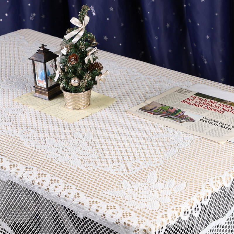 mookaitedecor Beige Large Tablecloth Rectangular,Table Cloth Polyester Lace for Wedding