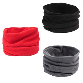 AWOCAN Pack of 3 Winter Neck Warm Neck Gaiter Face Mask Plain Scarves Men Women Face Cover Scarf, Red + black + grey
