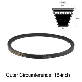 sourcing map K-16 V Belt Machine Transmission Rubber, Black Replacement Drive Belt 16 inch Pitch Girth 8mm Width 6mm Height JIS Standard