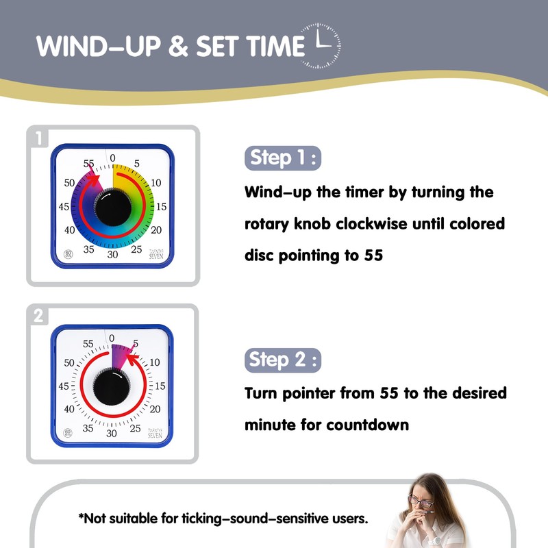Visual Timer 7.5 inch; 60 Minute 1 Hour Countdown Timer
