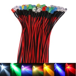 ALAMSCN 70PCS 7 Colors 12V LED Lights Emitting Diodes 5mm Pre Wired Kit Mini Single LED Bulb Lamps RGB White Red Yellow Green Blue (7 Colors x 10pcs)