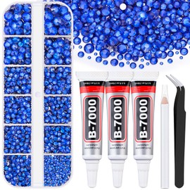 6000Pcs Resin Rhinestones for Bedazzling with 3Pcs B7000 Jewelry Glue, 1 Box Royal Blue Flatback Rhinestones for Crafting Crafts DIY, Crystals Gems for Clothing Shoes Tumblers Nail Art Makeup