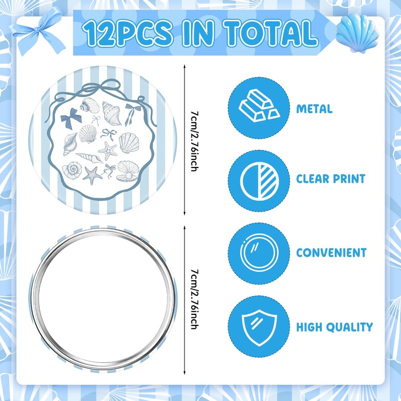 Wenqik 12 Pcs Shells Compact Mirrors, Beach Round Pocket Mirror