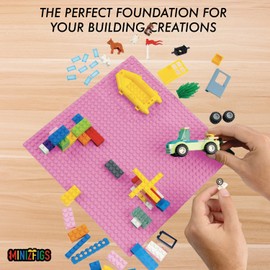 Minizfigs Classic Baseplate Building Base Plates for Building Bricks | STEM Educational Creator City 100% Compatible with Major Brands-Baseplate 10" x 10" for Kids 3+ | 2 Pack Pink