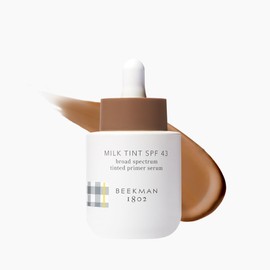Beekman 1802 Milk Tint Face Primer with SPF 43, Deep - Oxybenzone Free - 1 oz - Tinted Mineral SPF, Makeup Primer & Moisturizer - Blends Seamlessly - Good for Sensitive Skin - Cruelty Free
