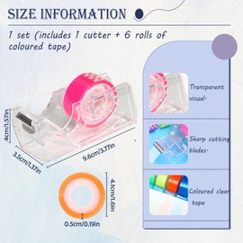 6 Roll Removable Highlighter Tape with Dispenser, 0.7" x 288" Transparent Colored Tape with Mini Refillable Dispenser, Invisible Tape Strips for Book Office Home School (1 Set)