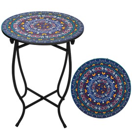 Fashion&cool Small Outdoor Side Table, 14" Round Patio Side Table, Weather Resistant Metal Desk End Table Side Table for Patio Yard Porch Balcony Garden Bedside, Plant Stand for Indoor Outdoor