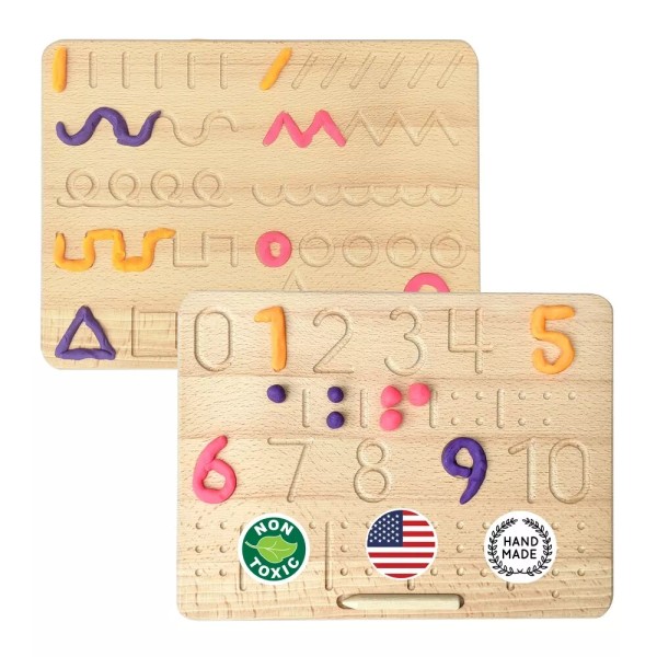 CosmoKool Montessori Numbers + Shapes Wooden Double Sided Tracing Board