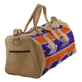 Moroccan Large Luggage Handmade Leather Duffle Bag Carryall Traveling Overnight Weekender Bag For Men And Women Beige Multicolored