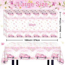 Avezano 3 Pcs Little Pumpkin Tablecloths Pink A Little Pumpkin is On The Way Table Covers Girls Fall Autumn Baby Shower Decorations 108 x 54 Inch