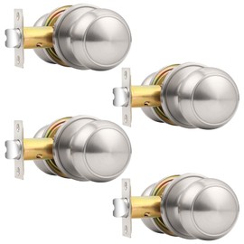 Probrico Brushed Nickel Passage Door Knobs Round Handles for Hall or Closet Knobs Keyless Hardware, 4 Pack