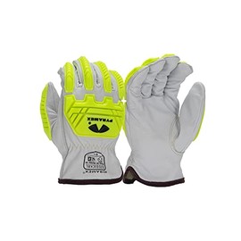 Pyramex GL3003CKB Series Goatskin Leather Driver Hi Vis Safety Gloves With Impact And Cut Protection Size Large