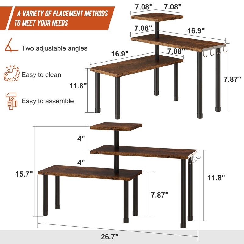GHWIE Corner Shelf Organizer, 3 Tier Bamboo Kitchen Countertop Rack