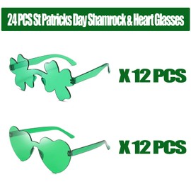 LENOAPHYS 24 PCS St. Patricks Day Shamrock Sunglasses Shamrock Glasses Clover Eyewear St Patricks Day Accessories for Women St Pattys Accessories Decorations Party Favor Packs