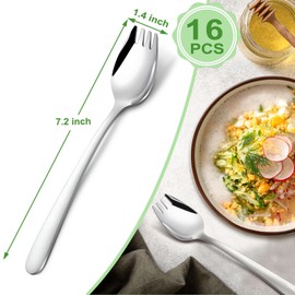 Hunnycook 16-Pack Sporks, 7.2 Inch Sporks Stainless Steel, Metal Spork Set, Stainless Steel Sporks for Pasta, Soup, Dessert Sporks & Salad Forks, Spork for Household Use, Camping, Hiking