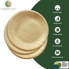 Charity Leaf Disposable Palm Leaf 4" Round Plates (50 pieces) Bamboo Like Serving Platters, Disposable Boards, Eco-Friendly Dinnerware For Weddings, Catering, Events