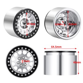 MORFUM RC2.2 Beadlock Wheels 4PCS Metal 2.2 Beadlock Wheel Rims Hubs Super Width 45mm for Axial Wraith RR10 SCX10 Capra 90046 90048 D90 CC01 TRX4 TRX6 Redcat Gen8 1/10 RC Crawlers (Silver)