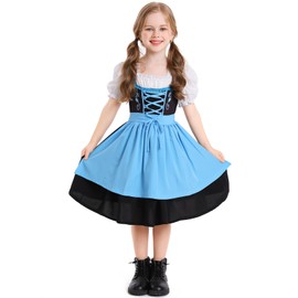 IBTOM CASTLE Oktoberfest Dress Kids Girls German Oktoberfest Costume Traditional Bavarian Beer Carnival Fraulein Cosplay Dress Outfit Pink Plaid Top Swing Pageant Dress Blue+black 4-6 Years