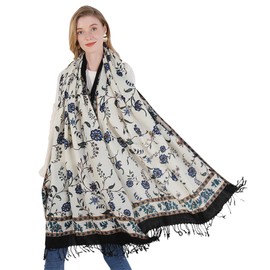 DANA XU 100% Merino Wool Extra Large Pashmina Blanket Travel Scarf Cashmere Wrap for Women Fall Winter Oversize Shawl Floral