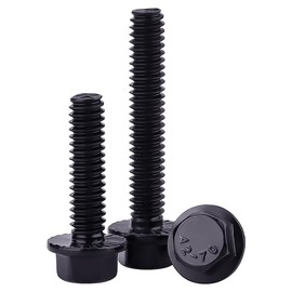 1/4-20 x 1 Black Flanged Hex Head Bolts Screws, 304 Stainless Steel 18-8, Full Thread, Coarse Thread, 25 PCS