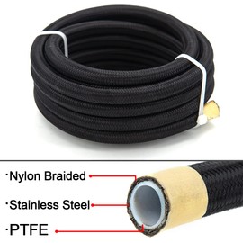 ZHSYMX 6AN PTFE E85 Fuel Line Hose Braided Nylon Stainless Steel Oil Gas Hose 10FT Black(5/16 Inch ID)