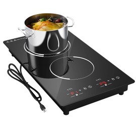 GTKZW 12“ Induction Cooktop, Double Induction Cooktop 2 Burner 110v-120v Electric Stove Top, Countertop and Built-in, 9 Power Levels, Child Lock, 120 Mins Timer