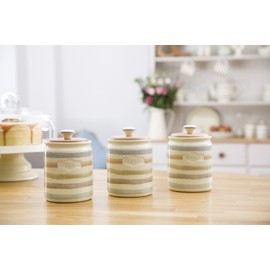 KitchenCraft Classic Collection Striped Ceramic Sugar Container, 800 ml (28 fl oz) - Cream, Stripes, 10.5 x 10 x 16.5 cm