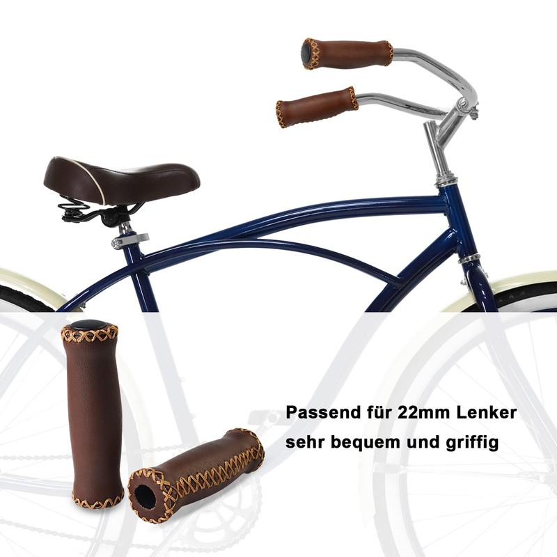 SOLODRIVE Bicycle Grips Leather, Vinyl Bicycle Handlebar Grips Leather, Hand-Stitched