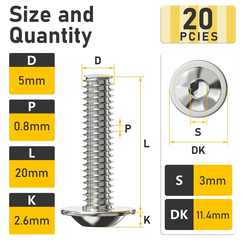 Valorada M5 Bolts, M5 x 20mm Flanged Button Head Socket