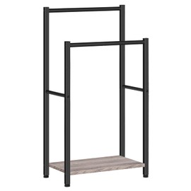 HOOBRO Freestanding Towel Rack, 2 Tier Blanket Ladder Holder for Bathroom, 16.5" L x 9.4" W x 31.5" H, Blanket Rack, Industrial Drying and Display Rack with Shelf, Metal, Greige and Black BG02LB01