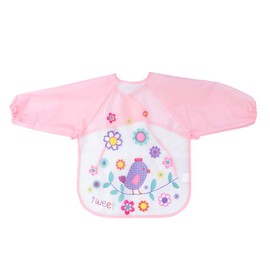 SUPVOX Toddler Apron 3 Pieces Kids Art Smocks, Children Long Sleeve Waterproof Painting Aprons With Bird Print, For Age 1-3 Years, Pink Aprons for Children