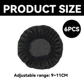 VZU Pack of 6 Headphones Ear Pads, Stretchable, Washable Covers, 9-11 cm, Headphone Protective Cover, Flexible and Comfortable, Sweat Protection for Gaming and Gym, Black Headphones Cover