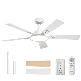 addlon Ceiling Fans with Lights, 52 inch White Ceiling fan with Light and Remote Control, Reversible, 3CCT, Dimmable, Noiseless, Small Ceiling Fan for Bedroom, Farmhouse, Indoor/Outdoor Use