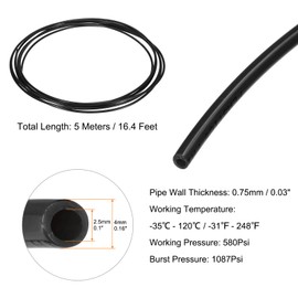sourcing map Pneumatic Air Line Tubing 4mm OD x 2.5mm ID 5 Meters(16.4 FT) Air Compressor Nylon Tubes Polyamide Air Tubing Hose Tube for Air Compressor Water Fluid Transfer, Black