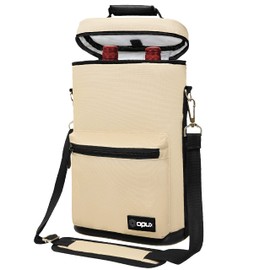 opux Wine Bag 2 Bottle Wine Tote Carrier, Insulated Wine Cooler Bag for Travel Picnic, Leakproof Portable Bottle Padded Case, Wine Gifts For Women Men Wine Lovers Christmas, Cream Beige