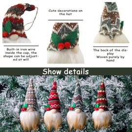 ZPQAODI Christmas Decoration Gnome Set of 4, Gnome Figures Christmas Fabric, Gnome Figures LED Christmas Gnome Tomte Christmas Tree Decoration Pendant Doll