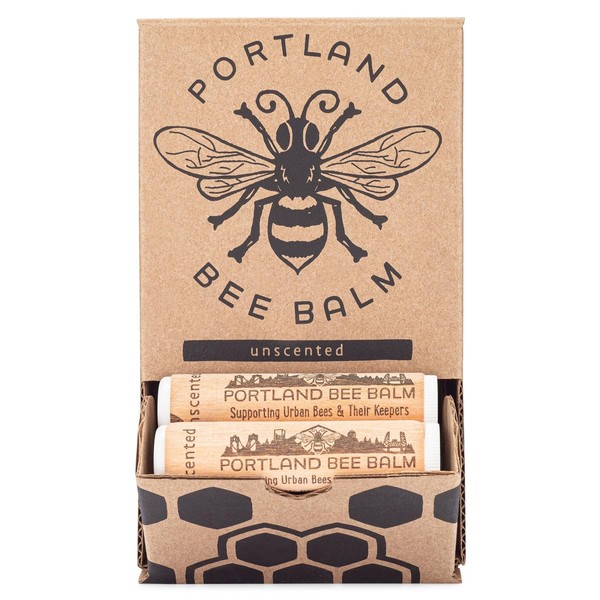 Portland Bee Balm All Natural Handmade Beeswax Based Lip Balm, Unscented 24 Count