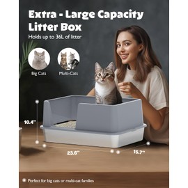 Stainless Steel Cat Litter Box with Lid, Large Metal Litter Box for Big & Multiple Kittens, Open Top with High Sides Enclosure, Anti-Leakage, Non-Sticky, Easy to Clean