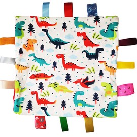 Baby Boy Red Tag Blanket,Cotton Plush Super Soft Taggy Blanket, Super Cute Dinosaur Blanket with Tags Great Gift for Baby Shower Party