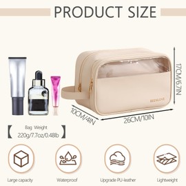 Portable Waterproof Makeup/Cosmetic/Toiletry Bag with Golden Zipper for Women Girls/Wide Open PU Leather Organizer Pouch with Side Handle/Travel Essentials/Storage Nail Polish and Skincare