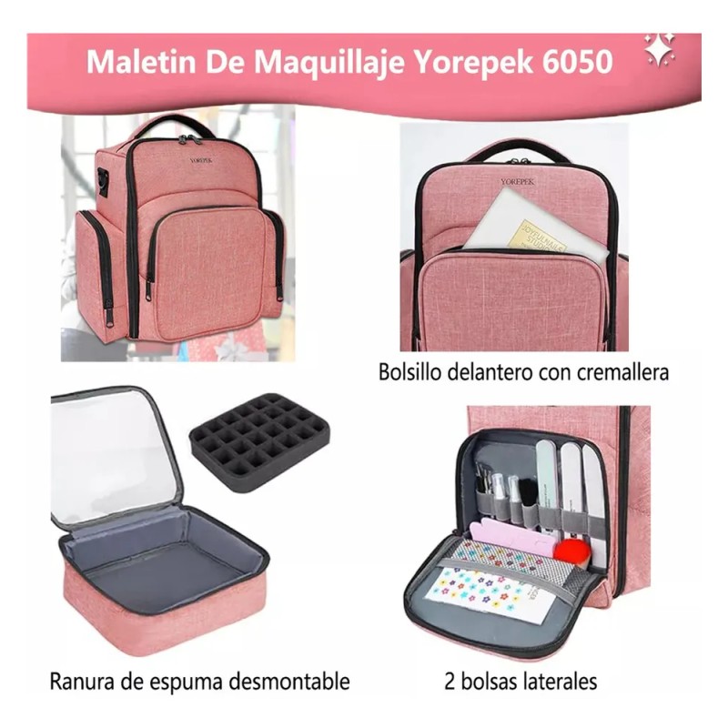 Maletín Maquillaje Yorepek 605000PNK 72 Botellas Rosa 3 Bolsas