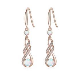 LOCIBLO October Birthstone Dangle Earrings for Women 925 Sterling Silver Rose Gold Plated Infinity Pendant Synthetic Opal Jewelry for Her
