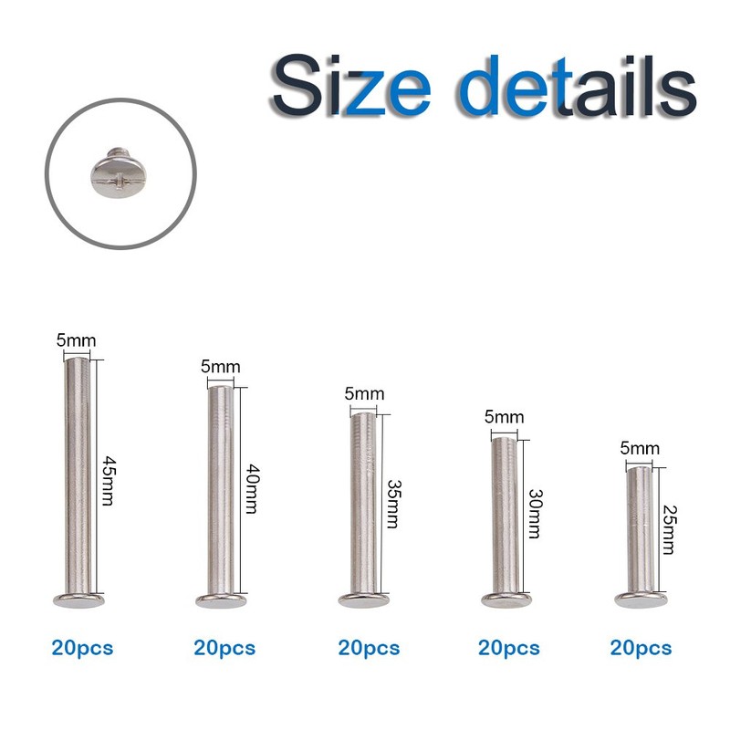 INCREWAY 5mm X 25/30/35/40/45mm Nickel Plated Binding Chicago Screw Posts