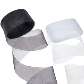 NBEADS 20 Yards 2 Colors Stiff Braid Trim, 7.7cm Wide Horsehair Ribbon Polyester Stiff Horsehair Mesh Braid Trim for Boning Sewing Wedding Gowns Skirt Hat Accessories, Gift Wrapping, White and Black