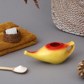 Ceramic Neti Pot for Nasal Cleansing | Natural Treatment for Sinus, Infection and Congestion | Compact and Travel-Friendly Design | Ceramic Neti Pot with 10 Sachets of Neti Salt