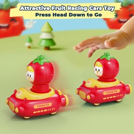 MOONTOY Press and Go Toy Cars for Toddlers 1-3, 4 PCS Fruit Baby Toys for 1 2 Year Old Boys Girl, Racing Cars Toy for Toddlers 1-2 2-3, Toddler Boy Toy for 12-18 Months First Birthday Gifts