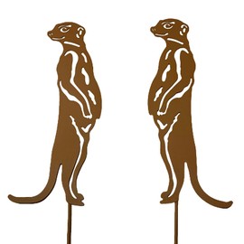 KRONLY Pack of 2 Meerkats 32 cm Garden Stake - Rust Stake Metal Weatherproof Garden Decoration Outdoor