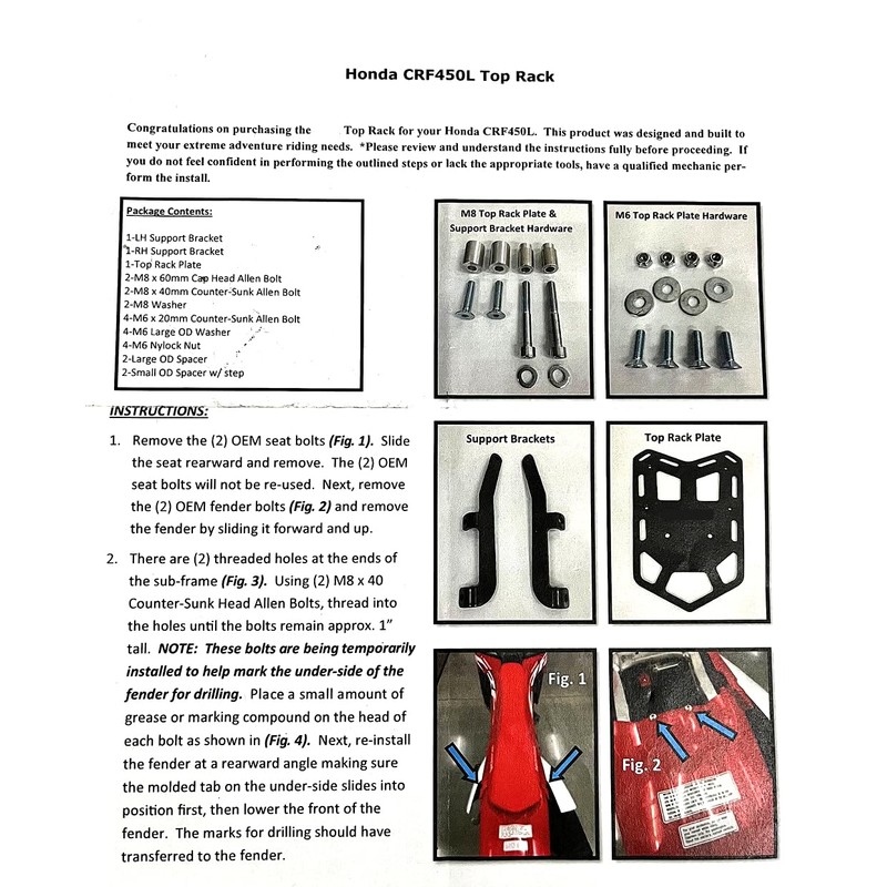 GYUKSIA Dirt Bike Luggage Rear Rack Compatible for CRF450L CRF450RL