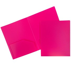 JAM PAPER Heavy Duty Plastic 2 Pocket Extra Tough School Folders - Fuchsia Hot Pink - Bulk 48/Pack