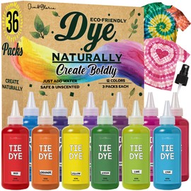 Jim&Gloria Tie Dye Kit for Kids & Adults 36 Tiedye Powder 12 Larger Bottles Fabric Dyes for Clothing Permanent with Soda Ash for Tie Dye Kits for Large Groups Paint Party Summer Activities DIY Crafts